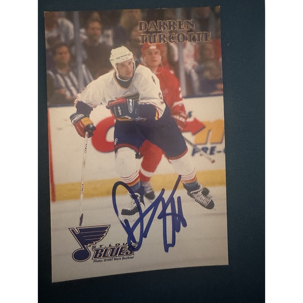 1997 Darren Turcotte Autographed Card #9 St Louis Blues 4x6" RARE NHL Autograph